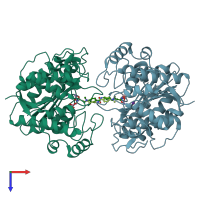 PDB entry 3mz4 coloured by chain, top view.