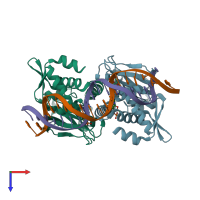 PDB entry 3mzh coloured by chain, top view.