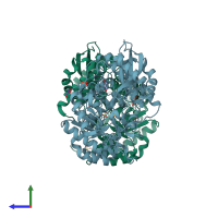 PDB entry 3mzn coloured by chain, side view.