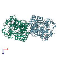 PDB entry 3mzn coloured by chain, top view.