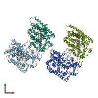 PDB entry 3mzs coloured by chain, front view.