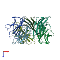 PDB entry 3mzt coloured by chain, top view.