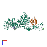 PDB entry 3mzw coloured by chain, top view.