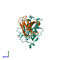Hetero dimeric assembly 2 of PDB entry 3n1q coloured by chemically distinct molecules, side view.