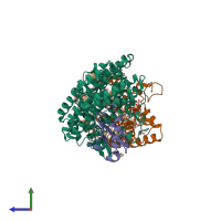 PDB entry 3n1z coloured by chain, side view.