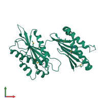 PDB entry 3n2q coloured by chain, front view.