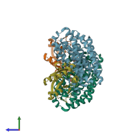 PDB entry 3n39 coloured by chain, side view.