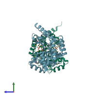 PDB entry 3n3t coloured by chain, side view.