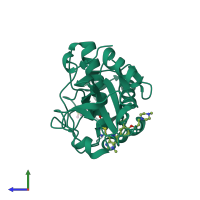 Monomeric assembly 1 of PDB entry 3n4c coloured by chemically distinct molecules, side view.