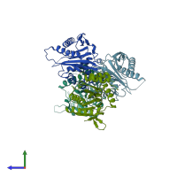 PDB entry 3n4q coloured by chain, side view.