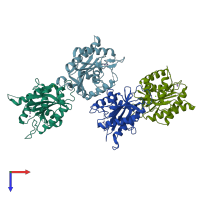 PDB entry 3n4q coloured by chain, top view.