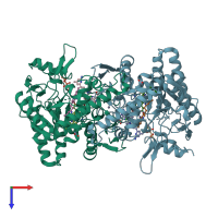 PDB entry 3n62 coloured by chain, top view.