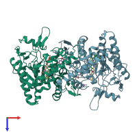 PDB entry 3n6b coloured by chain, top view.