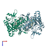 PDB entry 3n6f coloured by chain, top view.