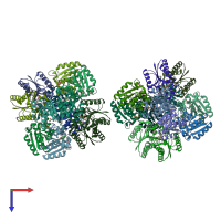 PDB entry 3n7a coloured by chain, top view.