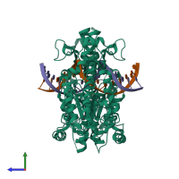 Hetero tetrameric assembly 1 of PDB entry 3n7b coloured by chemically distinct molecules, side view.