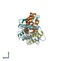 PDB entry 3n7r coloured by chain, side view.