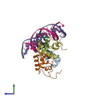 PDB entry 3n97 coloured by chain, side view.