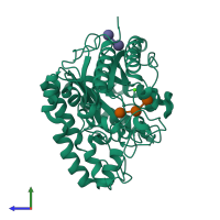PDB entry 3n9k coloured by chain, side view.