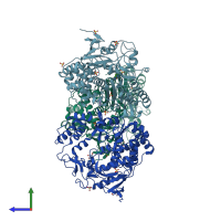 PDB entry 3nai coloured by chain, side view.