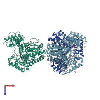 PDB entry 3nai coloured by chain, top view.