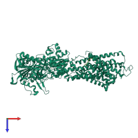 PDB entry 3nal coloured by chain, top view.