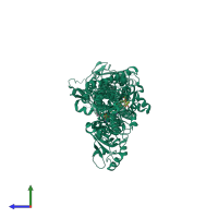 PDB entry 3nan coloured by chain, side view.