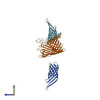 PDB entry 3nb3 coloured by chain, side view.