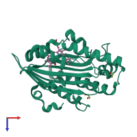Monomeric assembly 1 of PDB entry 3nb9 coloured by chemically distinct molecules, top view.