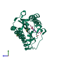 PDB 3nb9 coloured by chain and viewed from the side.