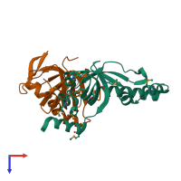 PDB entry 3nbh coloured by chain, top view.