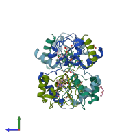 PDB entry 3nbs coloured by chain, side view.