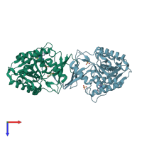 PDB entry 3nbw coloured by chain, top view.