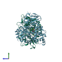 PDB entry 3nc3 coloured by chain, side view.