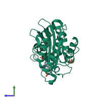 PDB entry 3nc8 coloured by chain, side view.