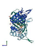 PDB entry 3ncr coloured by chain, side view.