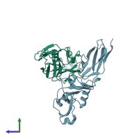 PDB entry 3ncx coloured by chain, side view.