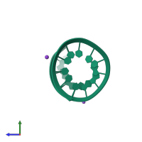 PDB entry 3nd3 coloured by chain, side view.