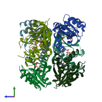 PDB entry 3nd6 coloured by chain, side view.