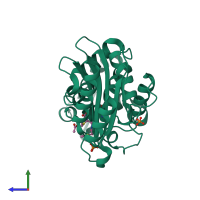 PDB entry 3nde coloured by chain, side view.