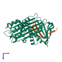 PDB entry 3ndf coloured by chain, top view.