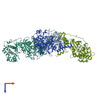 PDB entry 3ndm coloured by chain, top view.