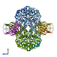 PDB entry 3ndy coloured by chain, side view.