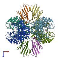 PDB entry 3ndy coloured by chain, top view.