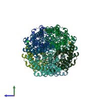 PDB entry 3ne2 coloured by chain, side view.