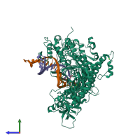 PDB entry 3ne6 coloured by chain, side view.