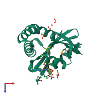 PDB entry 3ne7 coloured by chain, top view.