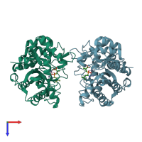 PDB entry 3neh coloured by chain, top view.