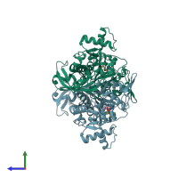 PDB entry 3nem coloured by chain, side view.