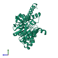 PDB entry 3nep coloured by chain, side view.